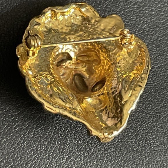 Vintage Lion Head Brooch Pin Rhinestone Eyes in Gold Tone Heavy‎ - Picture 5 of 8